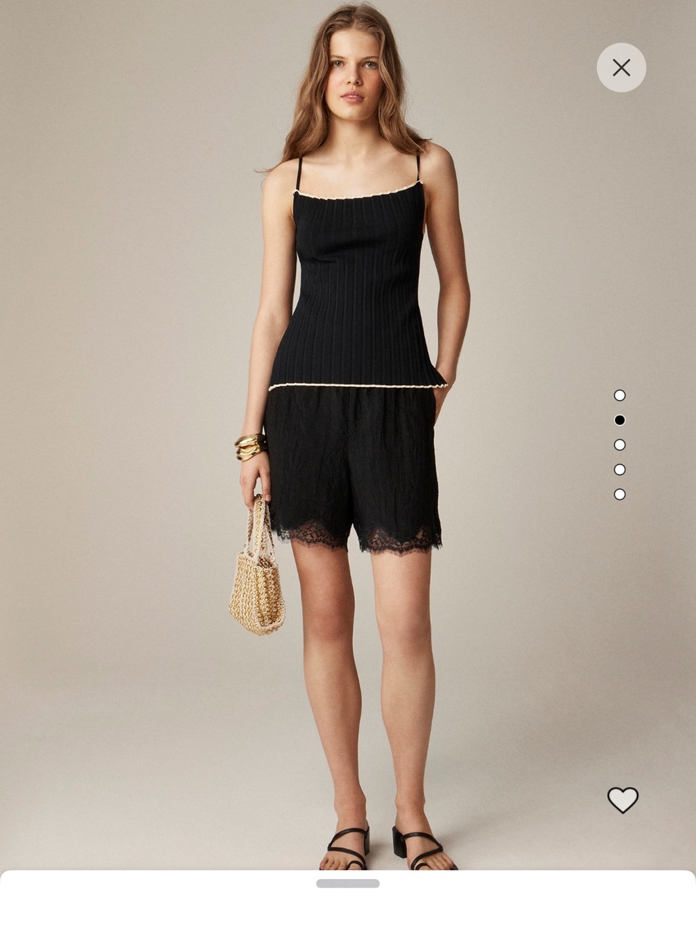 NWT J. Crew 5” Stratus Lace-Trim Satin Black Shorts